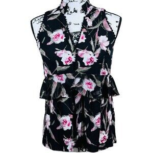 White House Black Market black top women floral sleeveless peplum size XS